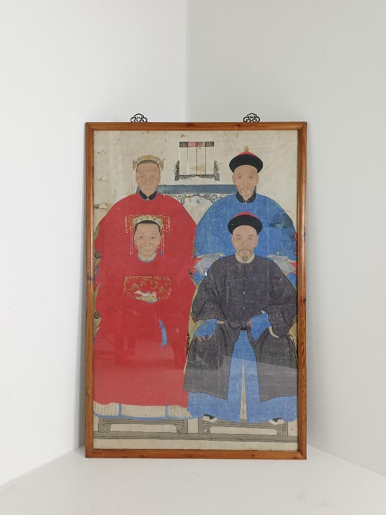 Chinese Ancestrale Portret uit de Qing Dynastie, Antiek en Kunst, Antiek | Woonaccessoires, Ophalen of Verzenden