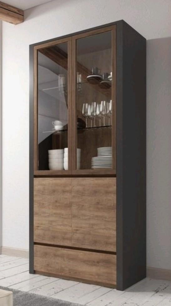 Vitrinekast eiken, Huis en Inrichting, Kasten | Vitrinekasten, Ophalen, Met deur(en), 50 tot 100 cm, Zo goed als nieuw