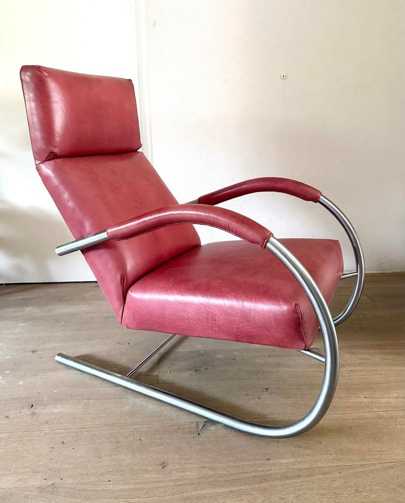 Label Van den Berg design fauteuil Speedster, Ophalen, Gebruikt, 75 tot 100 cm, Leer