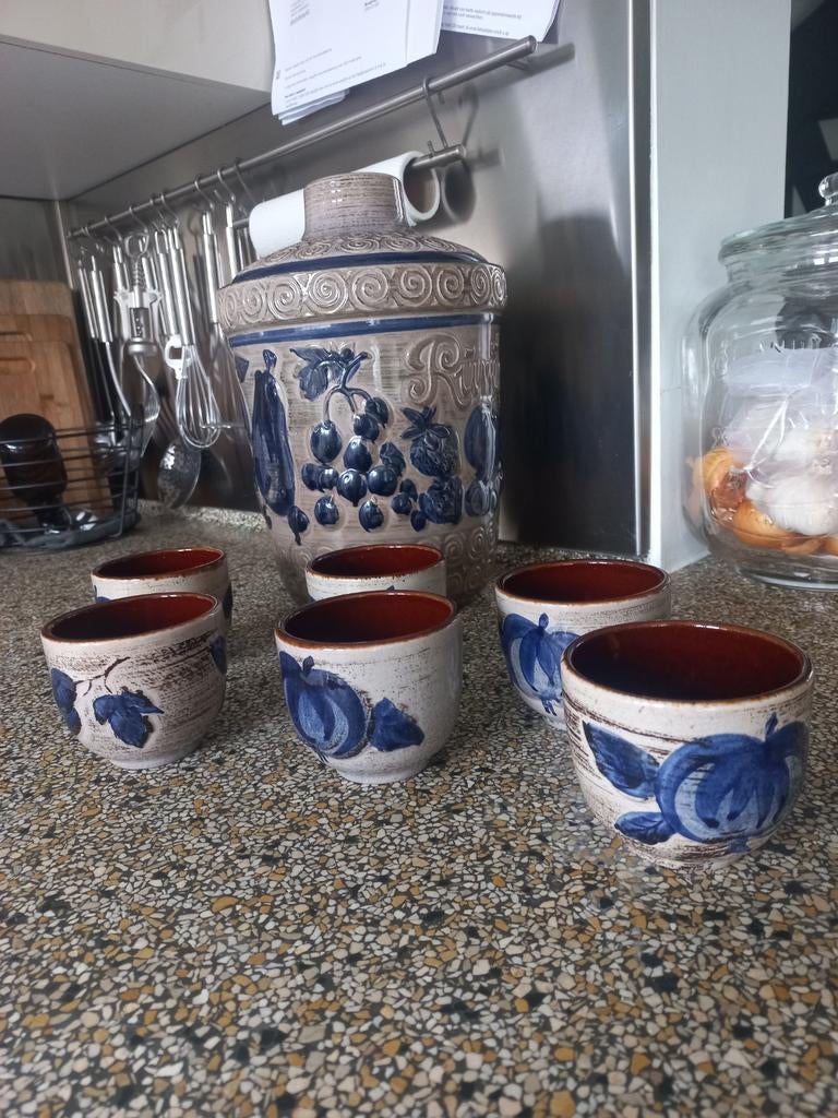 Vintage Rumtopf met 6 bijpassende bekers, Ophalen of Verzenden