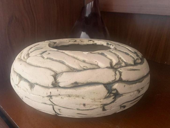 Decoratieve Aardewerk Pot - Crème/Grijs, Huis en Inrichting, Woonaccessoires | Vazen, Gebruikt, Overige kleuren, Minder dan 50 cm