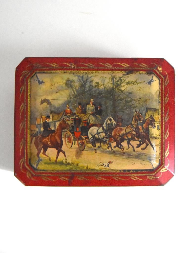 Oude Albert Heijn koektrommel (1960) met koets en paarden, Verzamelen, Blikken, Ophalen of Verzenden, Gebruikt, Koek(jes)