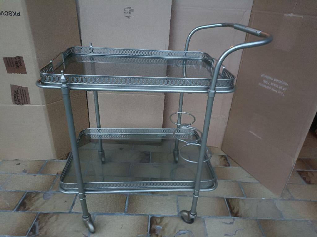 Retro serveerwagentje, vintage bijzettafel, trolley, bijzet, Ophalen, Gebruikt, Metaal of Aluminium, 60 cm of meer