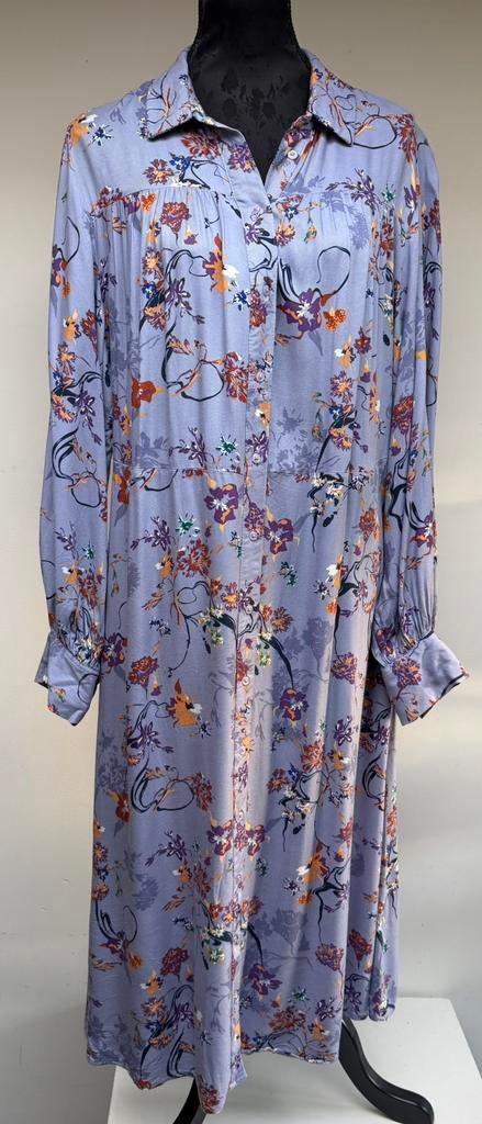 Superleuke lichtblauwe bloemenjurk MILJUSCHKA mt 52, Ophalen of Verzenden, Zo goed als nieuw, Blauw, Jurk