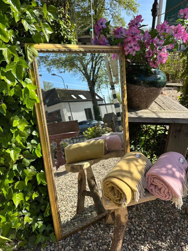 Prachtige oude gouden spiegel met facet geslepen glas, Ophalen, Info@ilfienile.nl, Zo goed als nieuw, Il Fienile