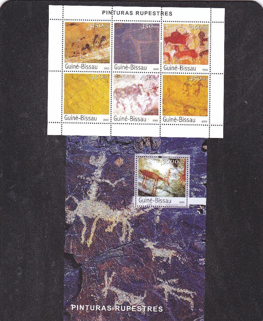 Prehistorie Grotten 2 blokken Guinee Bissau (405), Verzenden, Postfris, Dier of Natuur