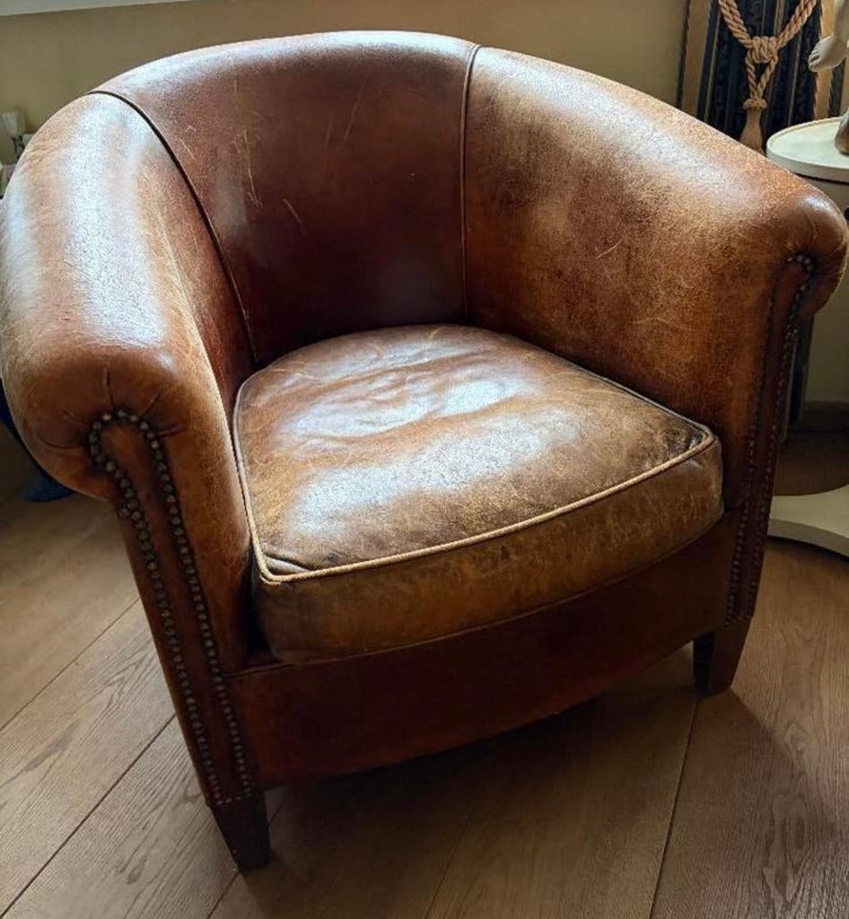 Set clubfauteuils van schapenleer., Huis en Inrichting, Fauteuils, Ophalen, ., ., .