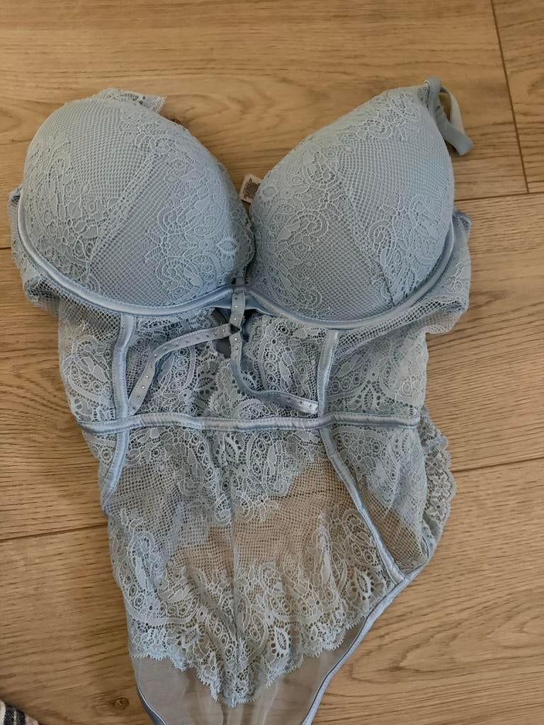 Babyblauwe Kanten Body/Korset Lingerie, Verzenden, Blauw, Body of Korset