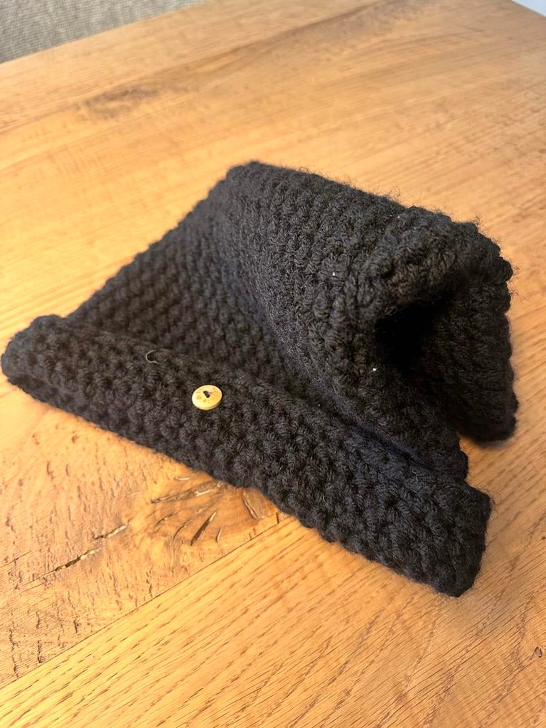 Zwarte gehaakte muts, en sjaals, Verzenden, Zo goed als nieuw, Maat 38/40 (M), Muts