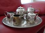 verzilverd thee servies op blad, Ophalen of Verzenden