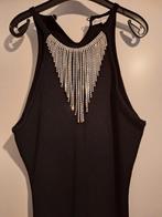 Zwarte Ribgebreide Jurk met Strass Detail - Maat L, Bisous Project, Zwart, Maat 42/44 (L), Ophalen of Verzenden