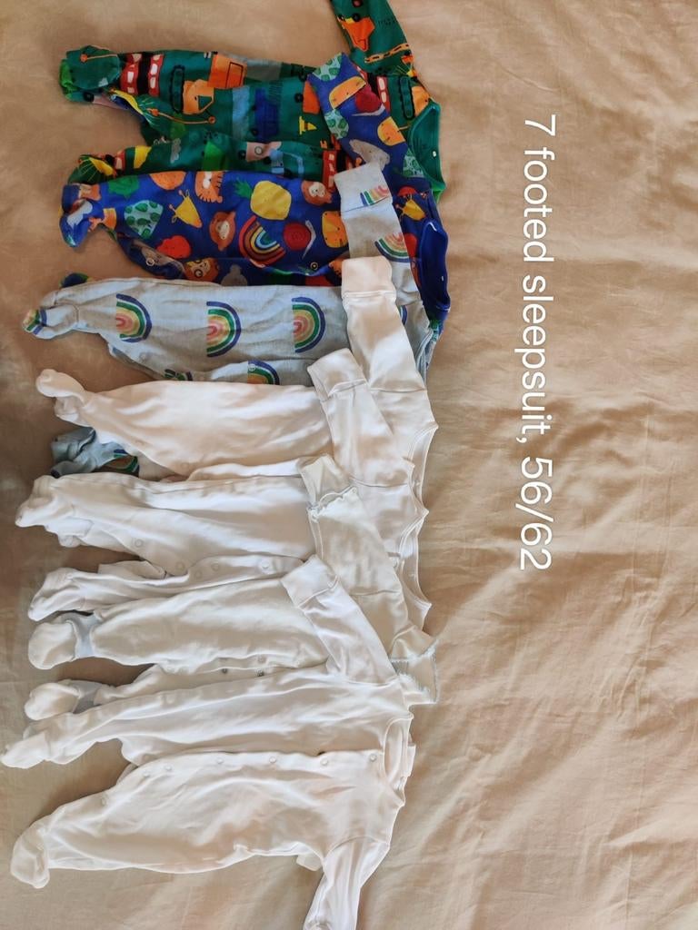 7 rompertjes met voetjes, maat 56/62, Kinderen en Baby's, Babykleding | Maat 56, Nacht- of Onderkleding, Gebruikt, Jongetje of Meisje