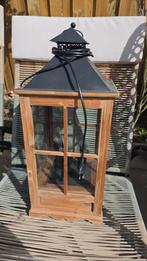 Houten lantaarn met verlichting - Sfeervolle buitenlamp, Ophalen, Gebruikt, Landelijk, Klassiek, Rustiek