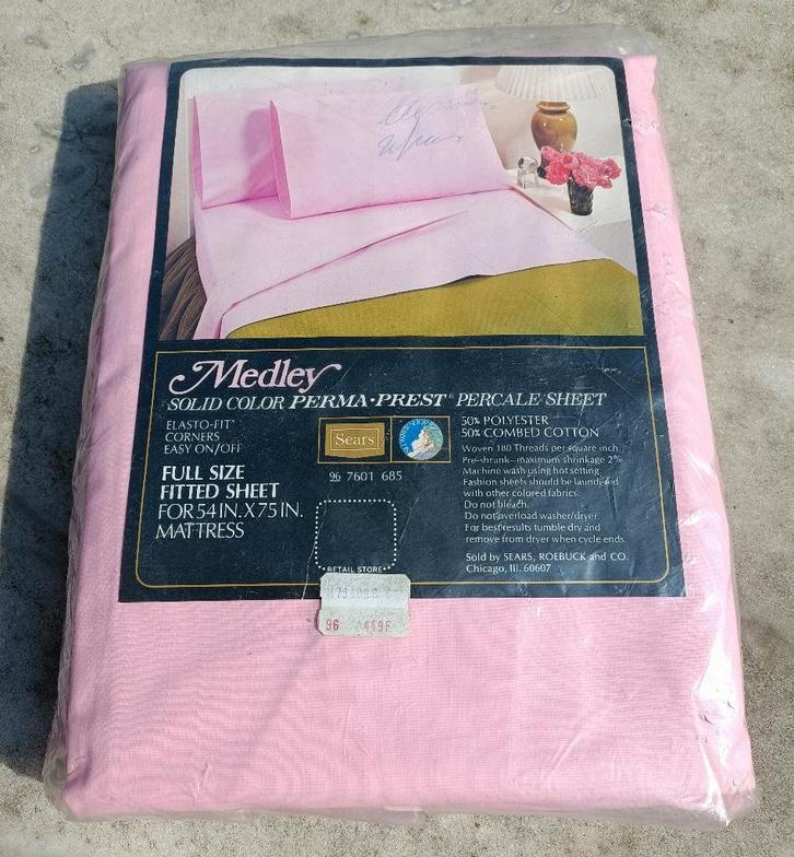 Vintage NIEUW roze percale katoen hoeslaken 190x140 cm (AO4), Huis en Inrichting, Slaapkamer | Beddengoed, Nieuw, Hoeslaken of Sloop