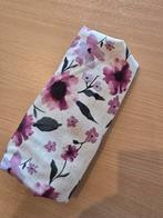 Viscose linnen met paarse bloemen, Hobby en Vrije tijd, Stoffen en Lappen, 120 cm of meer, Beige, Nieuw, Ophalen of Verzenden