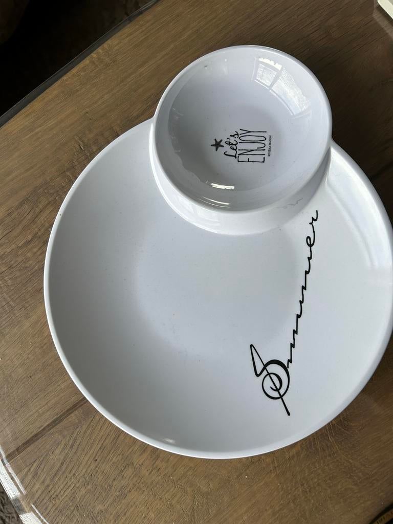 Serveerschaal Riviera Maison met dipschaaltje, Huis en Inrichting, Keuken | Servies, Overige materialen, Gebruikt, Ophalen of Verzenden