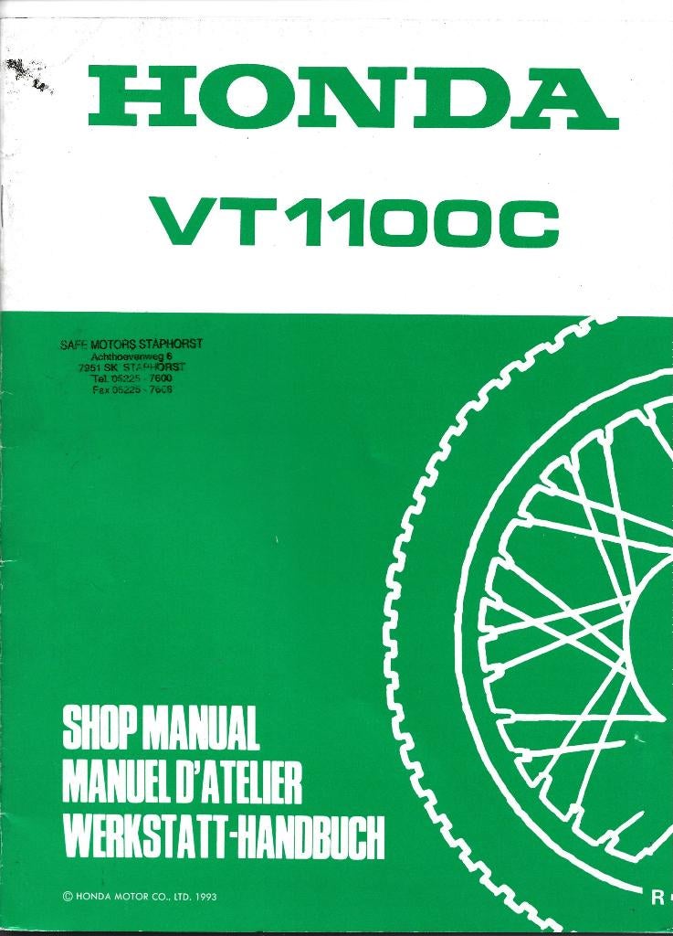 Honda VT1100 C addendum shop manual (7601z) motor, Motoren, Ophalen of Verzenden, Honda