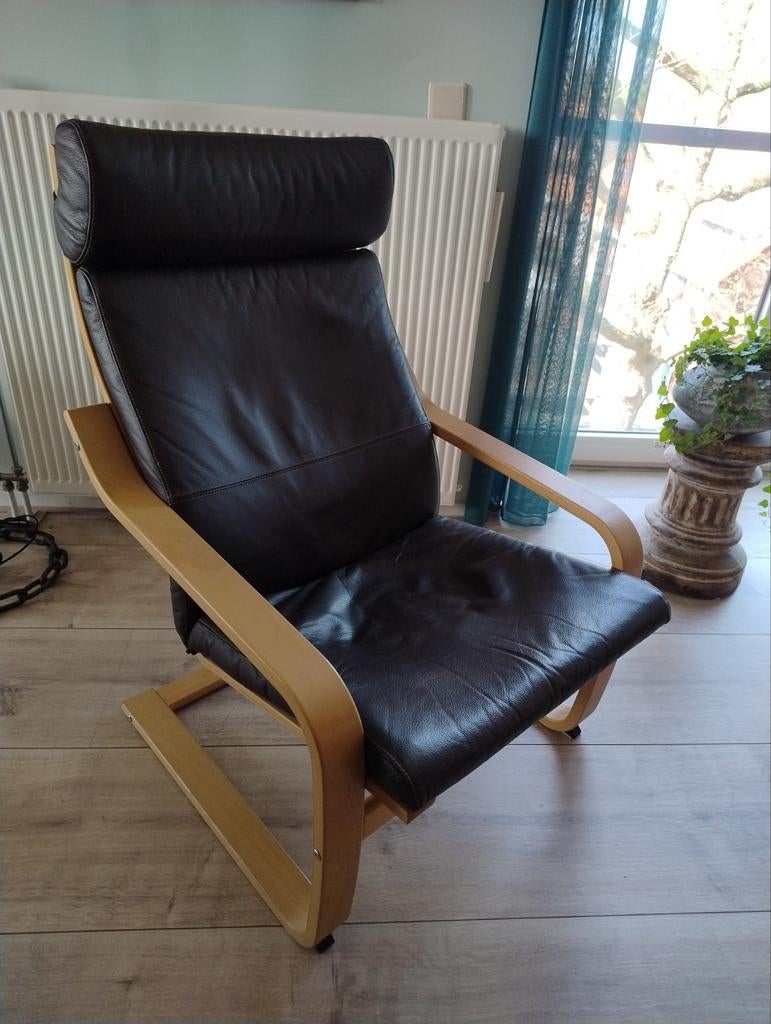 Ikea stoel met lederen zitting, Ophalen, Gebruikt, Bruin, Eén