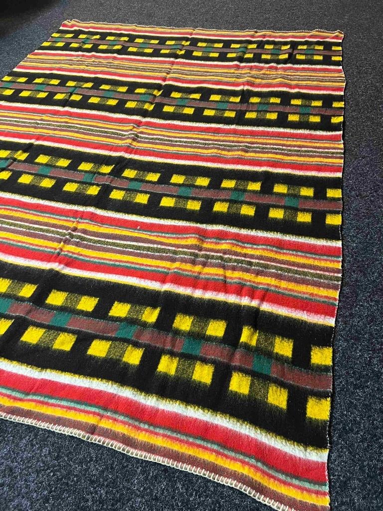 Vintage retro wollen deken, Huis en Inrichting, Woonaccessoires | Plaids en Woondekens, Gebruikt, Etten-Leur, DJT@dejuistetoon.eu