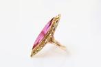 22 Karaat Vintage Gouden Ring Met Marquise Robijn, 18 tot 19, Ophalen of Verzenden, Zo goed als nieuw, Met edelsteen