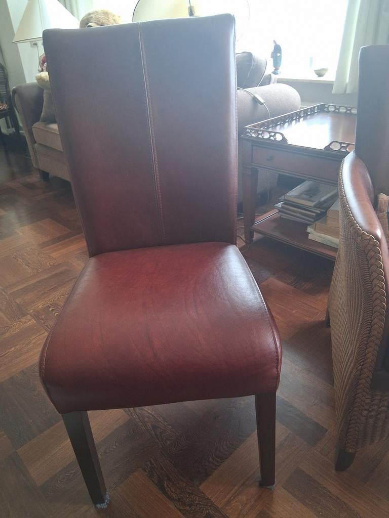 4 stoelen met rieten en leer, Huis en Inrichting, Stoelen, Ophalen of Verzenden, Gebruikt, Bruin, Leer