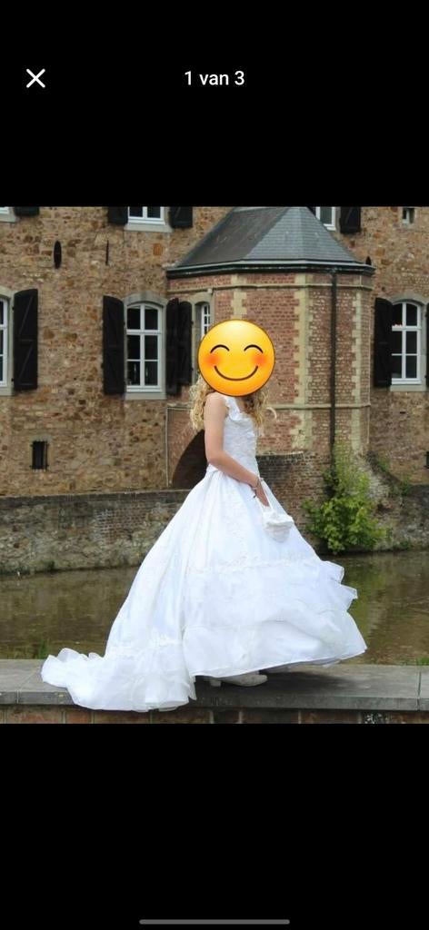 Witte communiejurk met borduursels, Kleding | Dames, Ophalen, Overige typen, Wit, Zo goed als nieuw