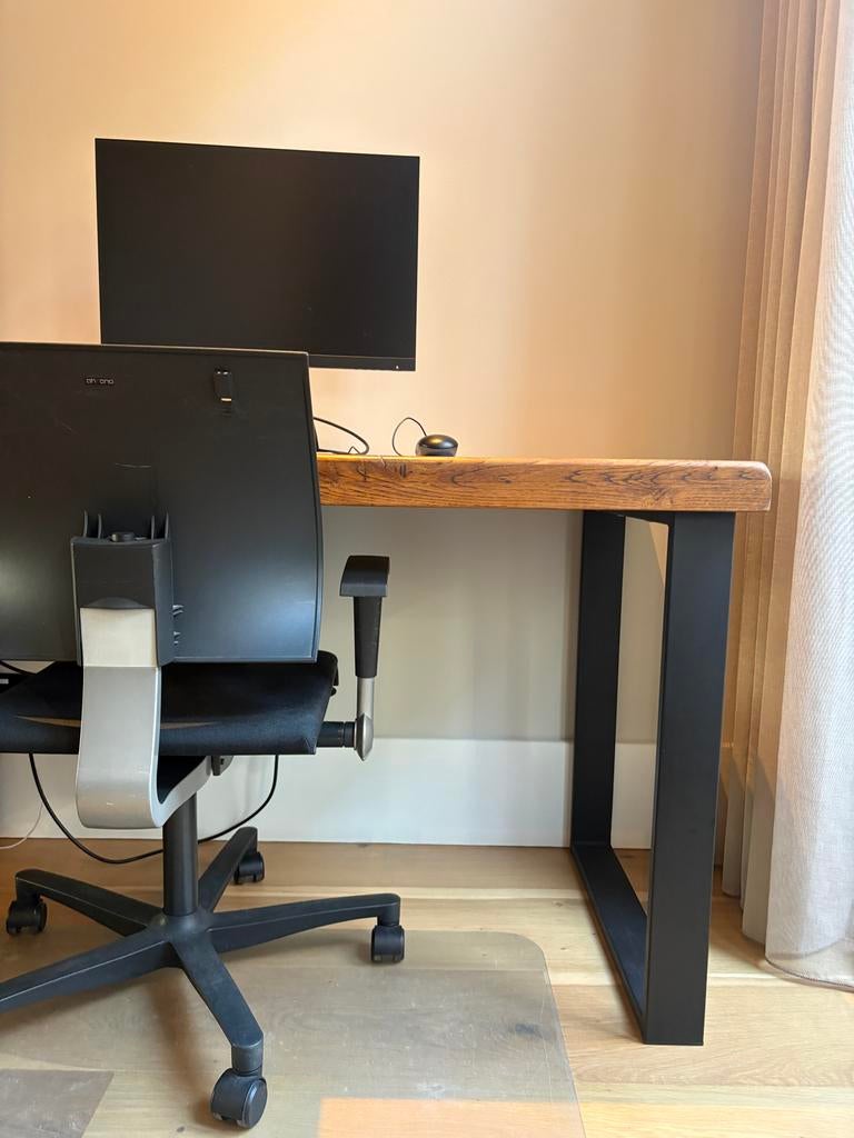 Eikenhout bureau of eettafel, Ophalen, Gebruikt, 100 tot 150 cm, Eikenhout