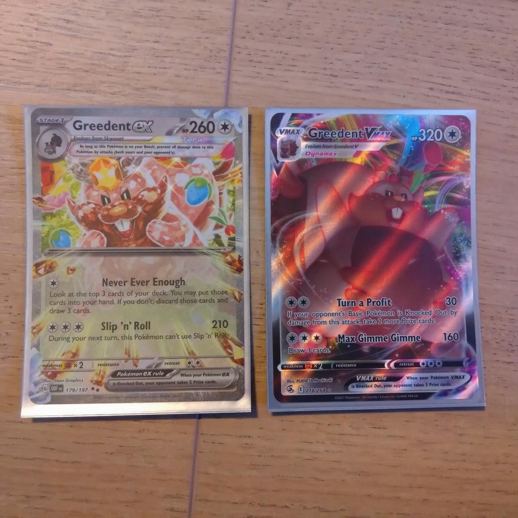 Greedent ex + greedent vmax, Ophalen, Zo goed als nieuw, Losse kaart, Foil