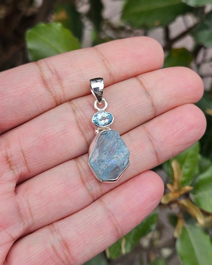 Blauw Topaas En Aquamarijn Hanger Cassandra - Echt Zilver, Blauw, Info@lavicollection.com, Nieuw, Ophalen of Verzenden