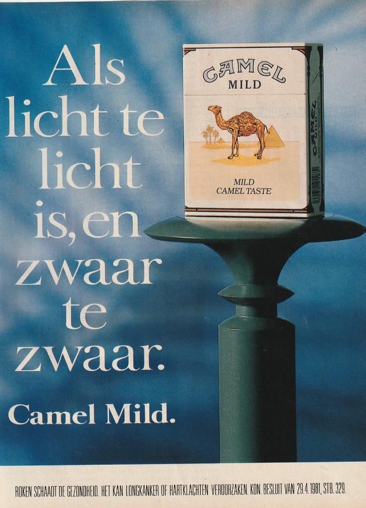 retro reclame 1992 Camel sigaretten licht is te licht, Verzenden, Overige typen