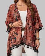 Boho Kimono met Paisley Print en Kwastjes (46-54), Verzenden, Nieuw, Zwart, Trui of Vest