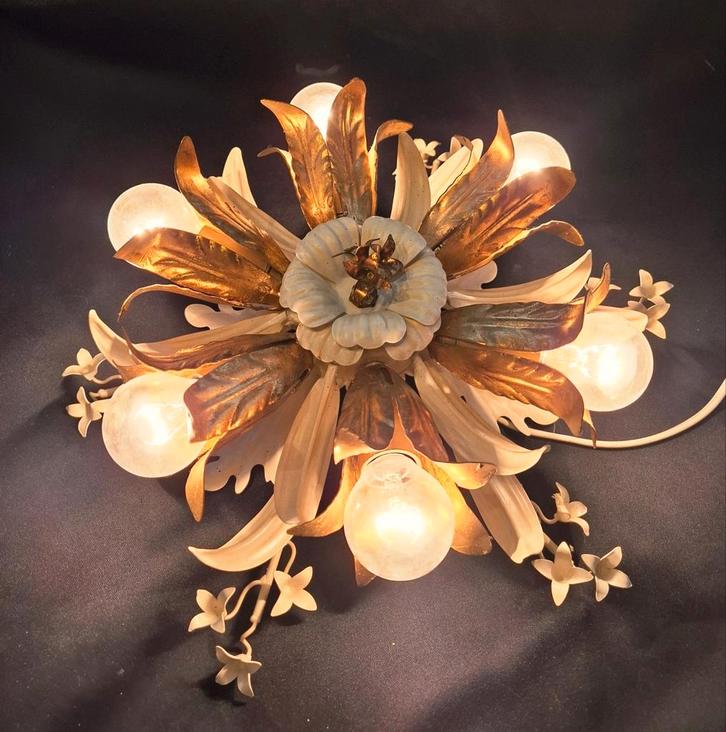 Vintage Hollywood Regency "Banci Firenze" Plafondlamp, Huis en Inrichting, Lampen | Hanglampen, Minder dan 50 cm, Glas, Hout, Kunststof