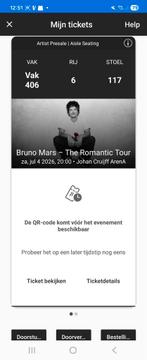 Bruno mars tickets zaterdag 4 juli, Tickets en Kaartjes, Twee personen