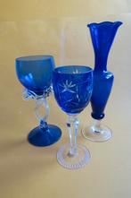 3 x kobaltblauw glas Riedel - Jozefina Krosno - Empoli, Antiek en Kunst, Antiek | Glas en Kristal, Ophalen of Verzenden