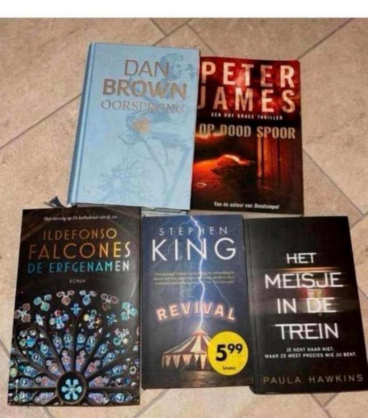 5 Boeken: Dan Brown, Stephen King, Peter James, Paula Hawkin, Boeken, Romans, Gelezen, Ophalen of Verzenden