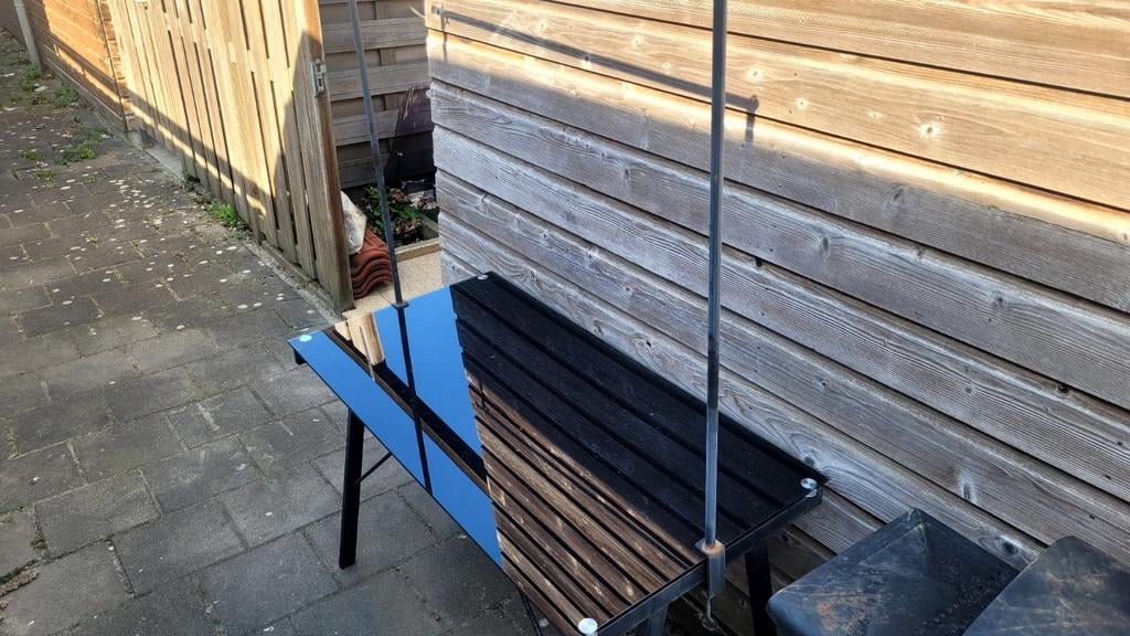 Zwart glazen bijzettafel / werkbank, Tuin en Terras, Barbecue-accessoires, Gebruikt, Ophalen of Verzenden