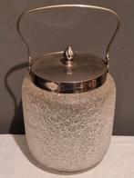 Antieke Friese glazen koekjespot met vernikkeld montuur., Ophalen of Verzenden