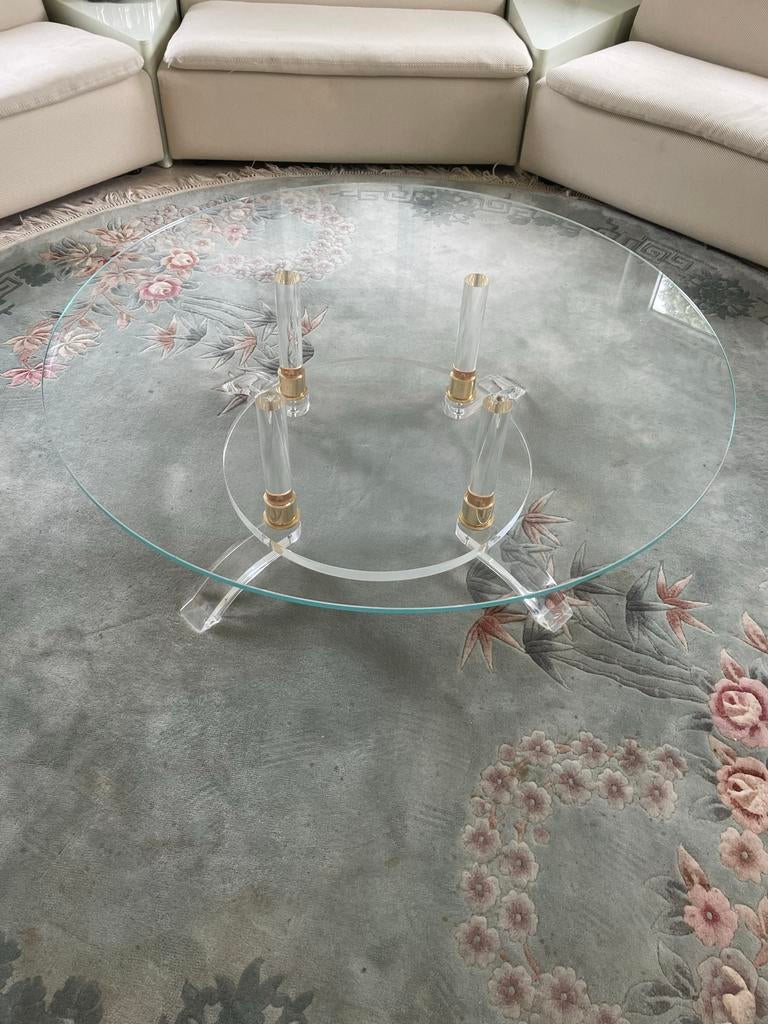 Glazen salontafel rond, Ophalen, Gebruikt, 100 tot 150 cm, Rond