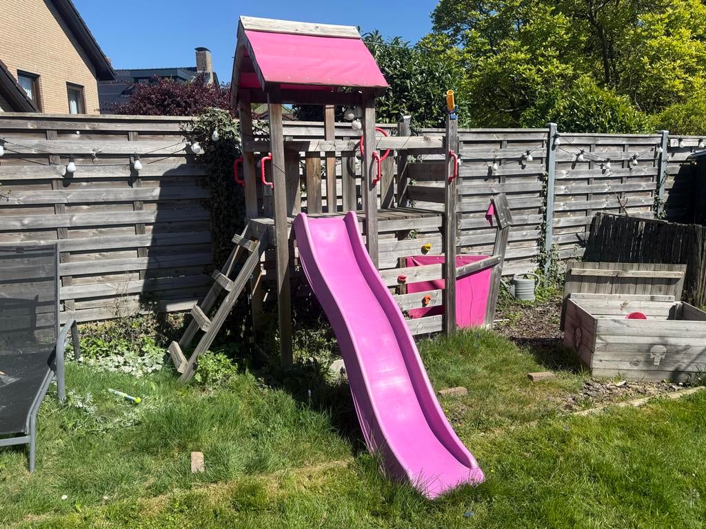 Wicky Speelhuisje met Glijbaan en Klimrek, Kinderen en Baby's, Speelgoed | Buiten | Speelhuisjes, Ophalen, Gebruikt, Hout