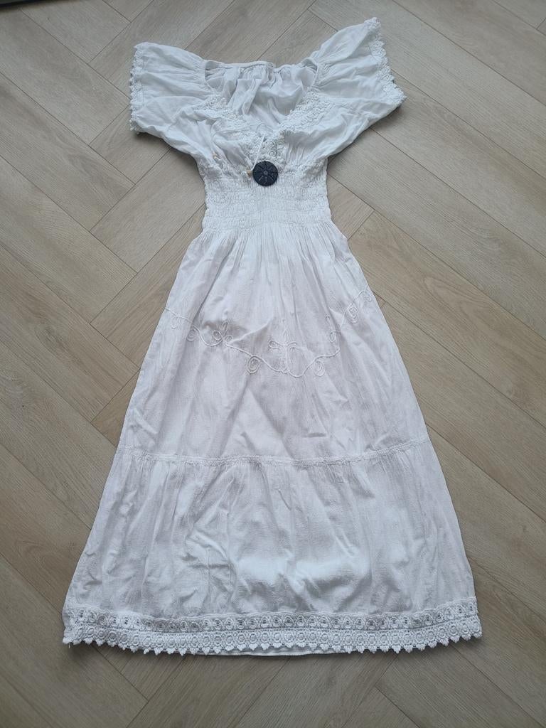 Zomerjurk katoen broderie anglaise wit XS-M Peru, Kleding | Dames, Ophalen of Verzenden, Gedragen, Maat 36 (S), Wit