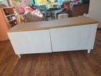 Ikea Besta TV-meubel met houtlook blad en witte deuren, Ophalen, Gebruikt, 100 tot 150 cm, Modern, Scandinavisch