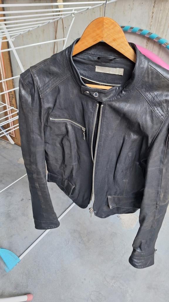 Zwart leren biker jasje dames, Maat 38/40 (M), Dna, Zwart, Ophalen of Verzenden