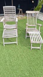 2 Teakhouten Tuinstoelen deckchair, Ophalen, Gebruikt, Teakhout, Verstelbaar