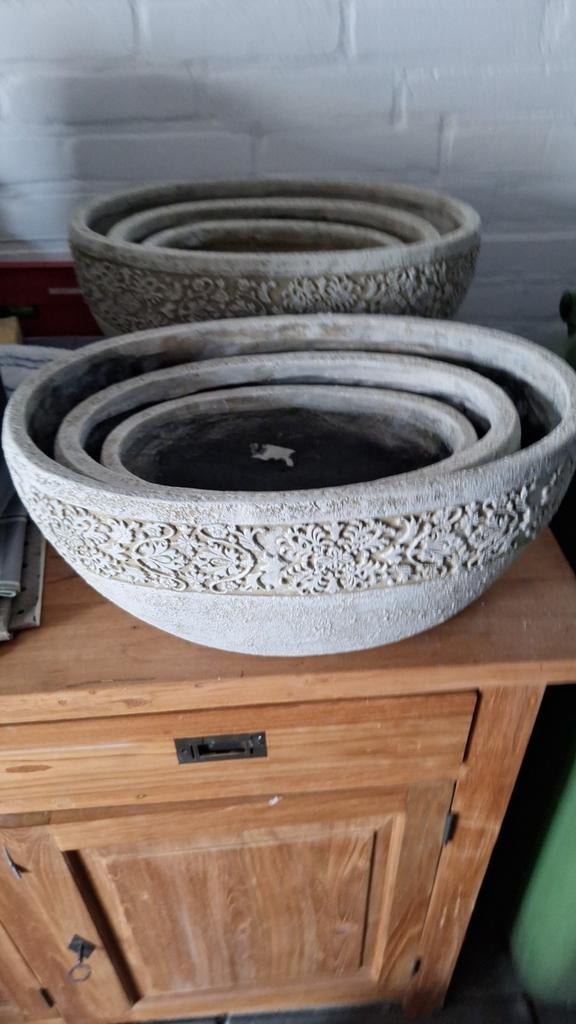 2x Set van 3 ovaal Otello bloempotten, Ophalen, Overige materialen, Minder dan 30 cm, Minder dan 60 cm