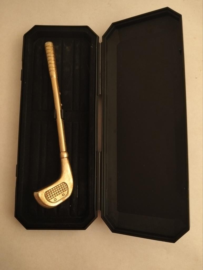 Gouden golfclub pen in etui, Ophalen of Verzenden