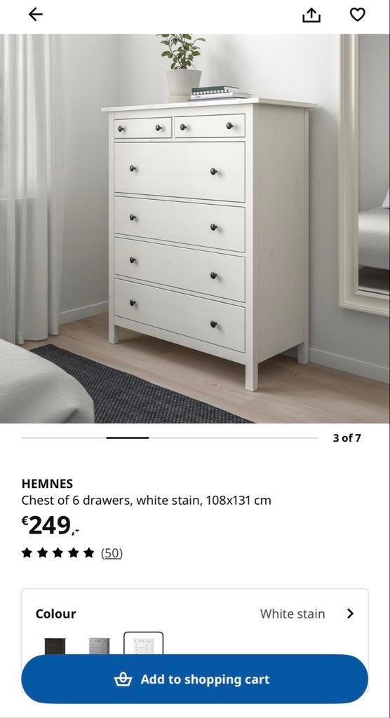 Witte Ikea HEMNES ladekast met 6 lades, Huis en Inrichting, Kasten | Ladekasten, Ophalen, Gebruikt, 5 laden of meer, 100 tot 150 cm
