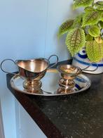 H. Hooijkaas Verzilverd Dienblaadje met Theezeefje en Kannet, Ophalen of Verzenden, Zilver