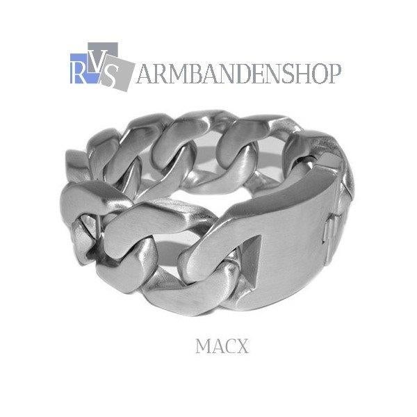 Matte rvs heren armband geborsteld staal "macx" Rvs zilver, Verzenden, Nieuw, Zilver, Staal