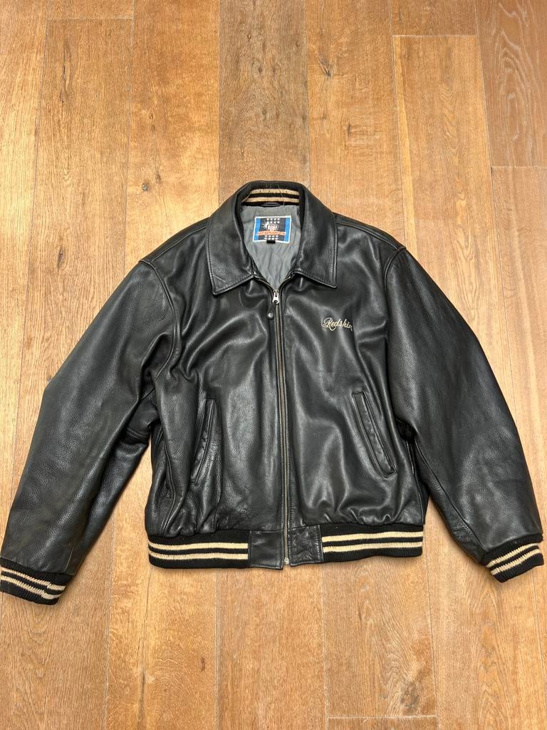 Vintage Redskins Unisex Leren Teddy Bomberjack Zwart XXL, Ophalen of Verzenden, Gedragen, Overige maten, Zwart