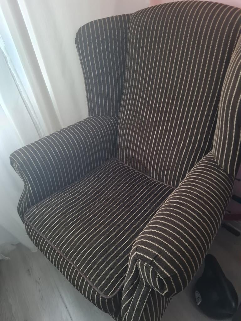 Bruine gestreepte fauteuil zachte stoel, Ophalen, Klassiek